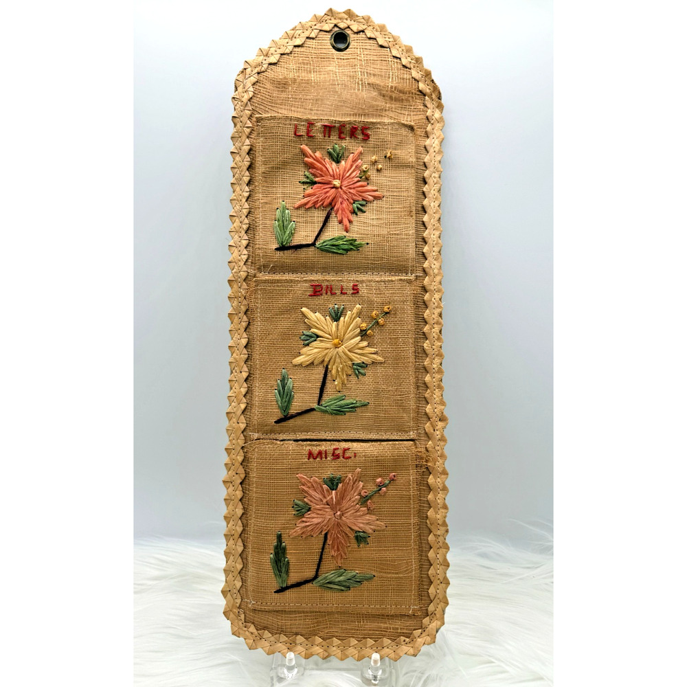 Vintage Handwoven Rafia & Wicker Wall Organizer Made in Philllipines